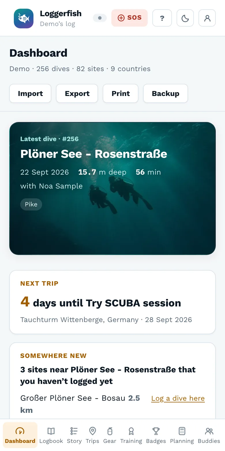 The Loggerfish dashboard on a phone